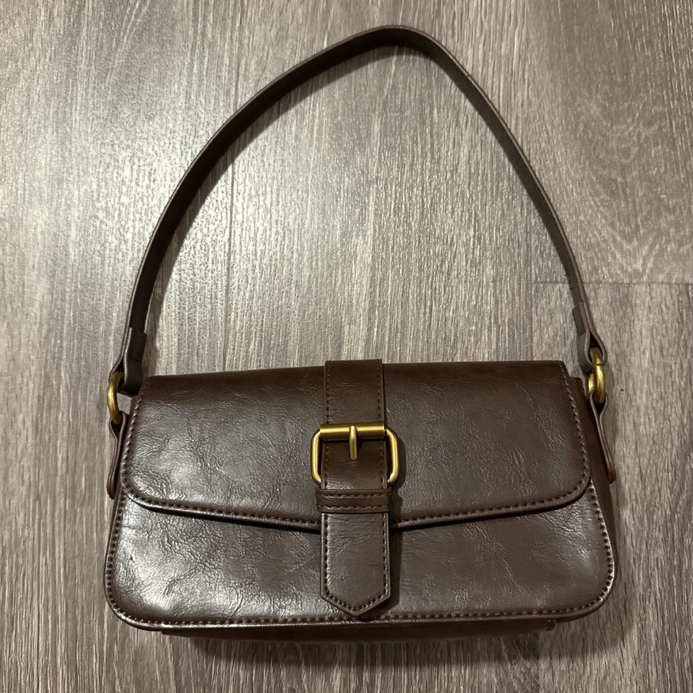 Brandy Melville Brown Shoulder Bag with Gold Buckle